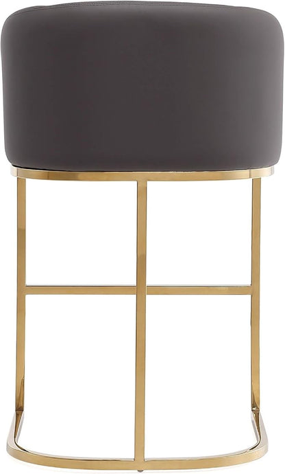 Manhattan Comfort Louvre 26 Inch Mid Century Modern Counter Height Bar Stools - Elegant Faux Leather Padded Seat, Stainless Steel Base with Footrest, Fully Assembled Barstools, Set of 1, Grey