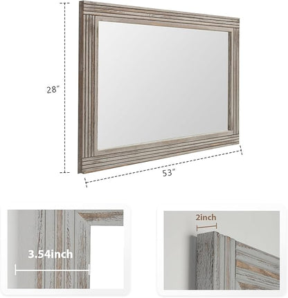 YOSHOOT Hand-Made Wooden Spliced Wall Mirror for Bathroom, Rustic Farmhouse Vanity Mirror, Décor Wall Art, Solid Wood Frame, Vertical or Horizontal Hanging, 53" x 28", Grey