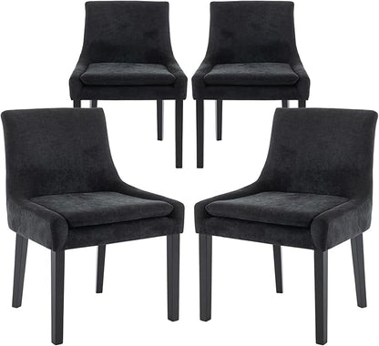 COLAMY Modern Dining Chairs Set of 4, Upholstered Corduroy Accent Side Leisure Chairs with Mid Back and Wood Legs for Living Room/Dining Room-Black