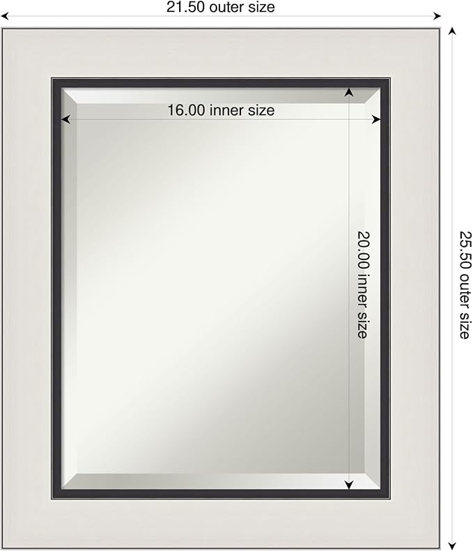 Amanti Art Silver Bathroom Mirror for Over Sink, 26x22 Ellie Silver Black Rectangle Vanity Mirror, Small Modern Contemporary Frame, Hangs Horizonally and Vertically, Bathroom Wall Decor, Beveled Edge