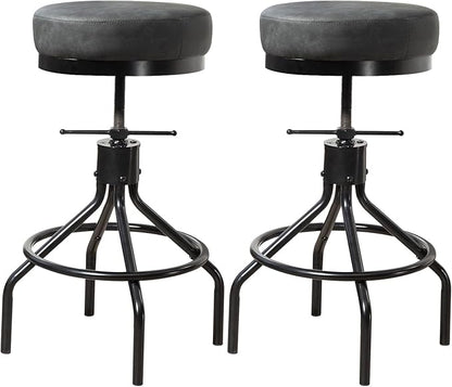 Grey Swivel Bar Stools Set of 2 Adjustable Swivel Round Barstools Modern PU Leather 28inch Industrial Backless Counter Height Stool Bar Chair for Kitchen Island (2, Grey)