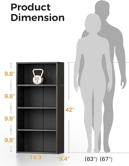 Casaottima 4-Tier Open Bookshelf and Bookcase, Floor Standing Display Storage Shelves for Living Room, Tall Book Shelf for Bedroom, Home Office, Dining Room, Black