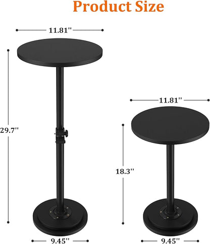 2Pack Drink Table, Small Round Side Table - 360° Swivel Height Adjustable for Small Spaces, Pedestal Martini for Sofa Couch, Living Room, Bedroom, Black