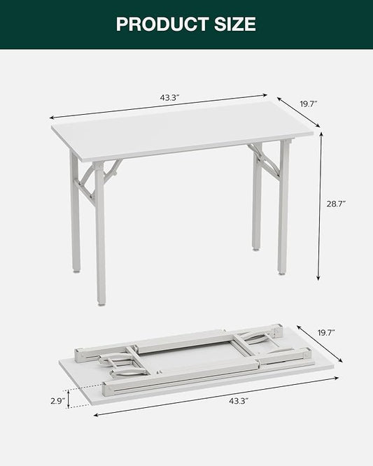 Frylr Small Folding Computer Desk – Portable 43.3 Inch Foldable Laptop Table, Collapsible and Compact for Easy Storage and Fast Setup, Lightweight for Small Spaces, Craft and Study Use, White