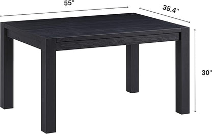 NTC Block 55 Inch Modern Farmhouse Dining Table, Rectangular Dinner Table for Dining Room, Living Room Furniture, Effortless Assembly, Burnt Black
