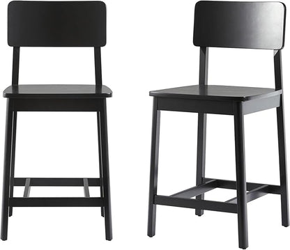 Walker Edison 2-Piece Minimalist Solid Wood Counter Stool, Set of 2, Black