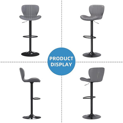 Shintenchi Bar Stools Set of 2 Modern Swivel Bar Chairs, Counter Height Faux Leather Metal Barstools, Upholstered Island Chairs with Back and Footrest, Gray