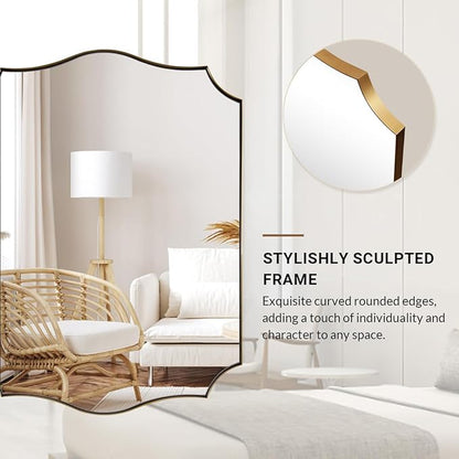 ANDY STAR Gold Mirrors, 24x32 Inch Bathroom Vanity Mirror, Antique Brass Asymmetrical Mirror, Unique Rectangle Mirror with Sophisticated Curved Design, Ideal for Home Decor