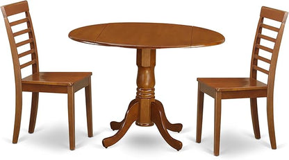 East West Furniture DLML3-SBR-W 3 Piece Kitchen Table Set for Small Spaces Contains a Round Dining Table with Dropleaf and 2 Dining Room Chairs, 42x42 Inch, Saddle Brown