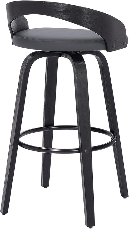 Armen Living Sonia 26" Counter Height Swivel Gray Faux Leather and Black Wood Bar Stool - Set of 2