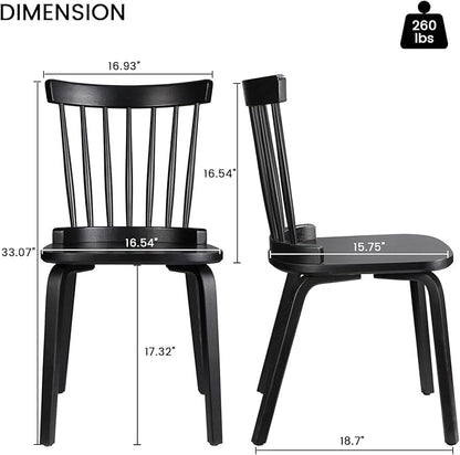 Unovivy Wood Dining Chairs Set of 6, Windsor Farmhouse Spindle Back, Widen Seat, Modern Mid-Century Country Style, for Living Room Restaurant, Black
