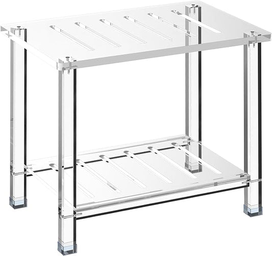 Acrylic Shower Bench for Inside Shower 13.98" D X 21.26" W X 18.31" H, Heavy Duty (Hold Up to 300lbs) Bathroom Shower Stool with Storage Shelf, for Shaving Legs & Spa, Waterproof Non-Slip