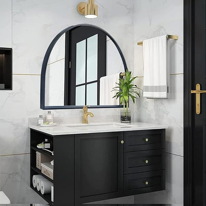 WAMIRRO Minimalist Black Arched Mirror,Large Farmhouse Bathroom Fireplace Mantel Horizontal Wide Arch Mirrors for Entryway/Living Room 26"X36"