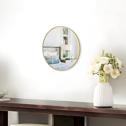 12 Inch Gold Round Bathroom Mirror Circle Wall Mirrors Brushed Metal Frame Anti-Rust Tempered Glass Mirror for Bathroom Bedroom Entryway Living Room