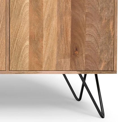 SIMPLIHOME Hunter Buffet - 60 inch Wide Solid Mango Wood 3-Door Sideboard Buffet in Natural, Contemporary Storage Cabinet for Dining Room or Kitchen with Adjustable Shelves and Metal Legs