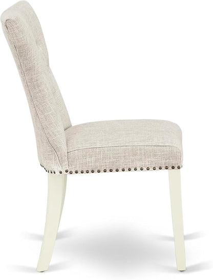 East West Furniture V097GA235-7 7 Piece Kitchen Table & Chairs Set Consist of a Rectangle Dining Room Table with V-Legs and 6 Doeskin Linen Fabric Parson Chairs, 40x72 Inch, Multi-Color