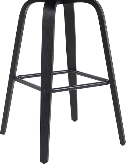 Vienna Modern Swivel Bar Height Stool with Black Faux Leather Seat and Black Brushed Wood Frame Set of 4