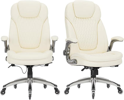 Executive Office Chair-Ergonomic Computer Desk Chair, High Back Leather Chair Swivel Home Office Chair with Upgraded Casters-Ivory, Set of 2