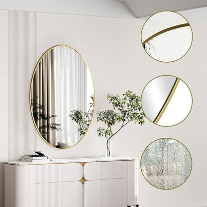 Koonmi Gold Oval Bathroom Mirror, 30"x40" Bathroom Vanity Mirror, Oval Mirror for Bedroom Living Room Entryway, Hangs Horizontal or Vertical