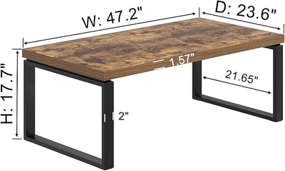 EXCEFUR Modern Coffee Table, Industrial Wood and Metal Center Table for Living Room, Rectangle Cocktail Tea Table for Home Office, Rustic Brown, 47 Inch