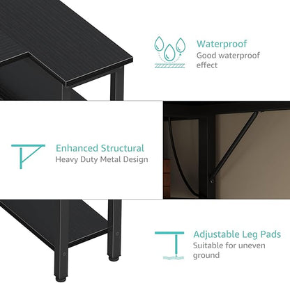 Lufeiya L Shaped Gaming Desk with Drawers & Storage Shelves, 63 Inch Corner Computer Desk with Power Outlet for Home Office Bedroom, L-Shaped Teen PC Desks with Fabric Drawer, Black