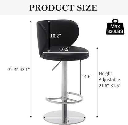RAINMOOD Bar Stools,Adjustable Stainless Steel Swivel Barstools,Faux Leather Upholstered Bar Chair with Back and Footrest, for Bar, Kitchen Counter, Dining Room