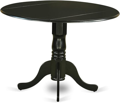 East West Furniture DLDU5-BLK-LC 5 Piece Modern Dining Table Set Includes a Round Wooden Table with Dropleaf and 4 Faux Leather Kitchen Dining Chairs, 42x42 Inch, Black