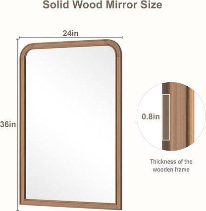 WallBeyond Wood Bathroom Mirrors for Wall Mounted, 24" x 36" Rustic Wood Frame Wall Mirrors Decorative for Living Room or Bedroom Vanity Mirror, Honey-Colored