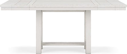 Signature Design by Ashley Robbinsdale Farmhouse Distressed Counter Height Dining Extension Table with Trestle Base, Planked Effect and 2 Removable End Leaves, White