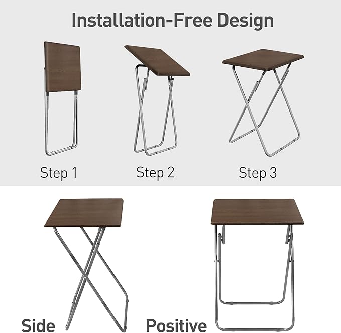 Garden 4 you Folding TV Tray Table on Bed & Sofa,TV Dinner Tray with Sturdy MDF,25In Portable Table with No Assembly Required （Walnut,2PC）