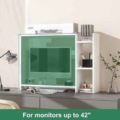 IBUYKE Desktop Bookshelf,36.8" Desktop Organizer Shelf,Wood Desk Hutch for Computer Monitor,Display Shelf for Office Home Dormitory,White TMZ008W