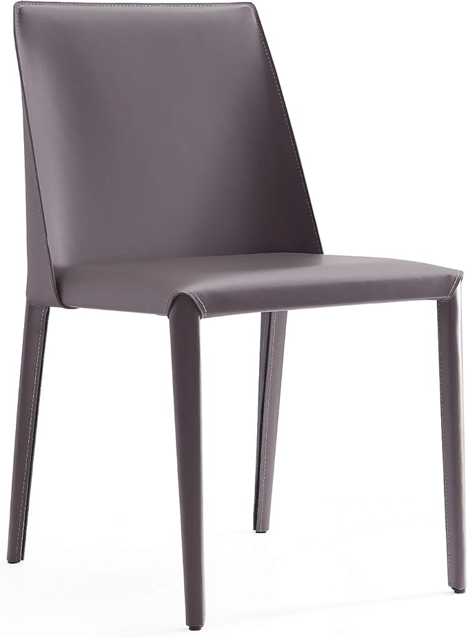 Manhattan Comfort Paris 8-Piece Leather Dining Chair and Armchair Set, Upholstered in Luxurious Saddle Material, Metal Frame, Ideal for Industrial and Coastal Homes, No Assembly, Grey