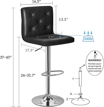 VECELO Adjustable Bar Stools Set of 2, Bar Height Stools for Kitchen Counter