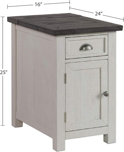 Martin Svensson Home Monterey Chairside Table - White with Grey Top - Coastal Multi-Use Table with Built-in Outlets and Drawers for Bedroom or Living Room