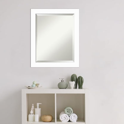 Amanti Art White Bathroom Mirror for Over Sink, 24x20 Basic White Narrow Rectangle Vanity Mirror, Small Casual Wood Frame, Hangs Horizonally and Vertically, Bathroom Wall Decor, Beveled Edge from WI