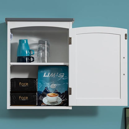 Bathroom Wall Cabinet 15 x 20 Inch Small Wall Cabinets Single Door Over Toilet Medicine Cabinet for Small Bathrooms - Matte White Finish with Gray Top, Soft Close Hinges