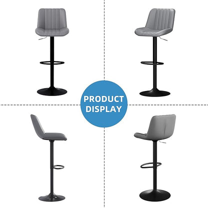 Shintenchi Swivel Bar Stools Set of 4, Adjustable Faux Leather Upholstered Swivel Counter Stools, Armless Bar Height Island Chairs with Back and Footrest, Gray