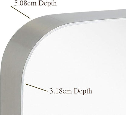 Hamilton Hills 22x30 inch Metal Silver Frame Bathroom Mirror - Brushed Steel Rectangular Rounded Corner Vanity - 2 Inch Deep Set Design - Large Wall Mirror, Hangs Horizontal and Vertical