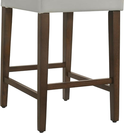 CHITA Counter Height Bar Stools Set of 3, 27" H Seat Height Upholstered Barstools, PU Leather in Creamy Grey