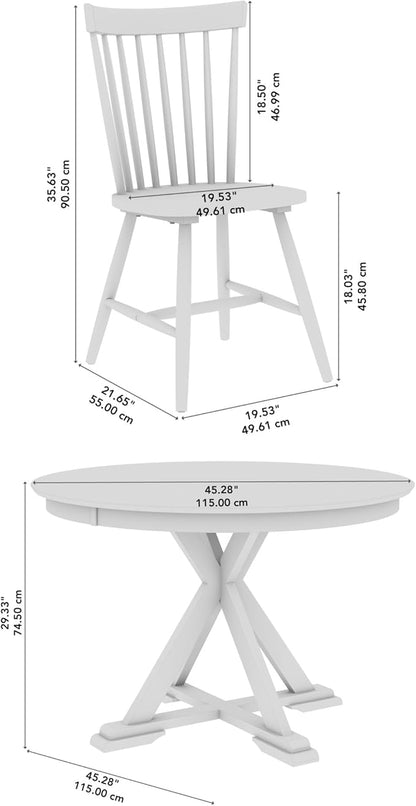 Bush Furniture Round Dining Table Set for 4, with 45 inch Trestle Design, High Back Spindle Dining Chairs, Transitional, West End Collection, Dark Brown and Black