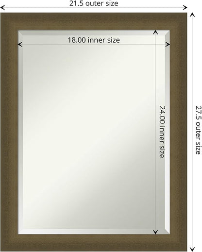 Amanti Art Bronze Bathroom Mirror for Over Sink, 28x22 Blaine Light Bronze Narrow Rectangle Vanity Mirror, Medium Modern Contemporary Frame, Hangs Horizonally and Vertically, Bathroom Wall Decor
