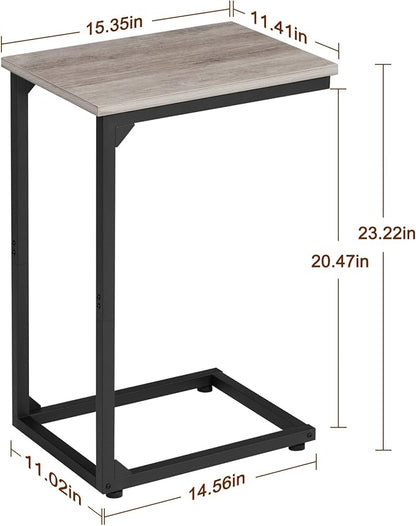 AMHANCIBLE C Shaped End Table Set of 2, Couch Tables That Slide Under, TV Tray Snack Table for Sofa, Small Side Table for Couch, Small Space, Living Room, Greige HET02CGY
