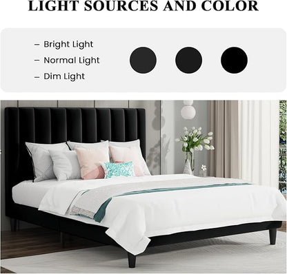 SHA CERLIN Full Bed Frame/Velvet Upholstered Platform Bed Frame with Headboard/Strong Wood Slats Support/Mattress Foundation/No Box Spring Needed - Black