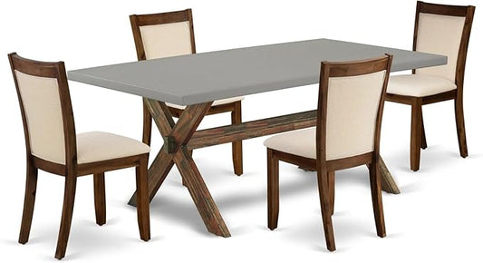 East West Furniture X797MZN32-5 5 Piece Dining Set Includes a Rectangle Dining Room Table with X-Legs and 4 Light Beige Linen Fabric Upholstered Parson Chairs, 40x72 Inch, Multi-Color