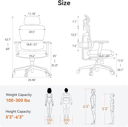 Newtral Office Chair Ergonomic - Home Office Desk Chair, Auto-Following Lumbar Support, 4D Armrest, Seat Depth and Height Adjustable for Long Time Sitting (Without Footrest, Black)