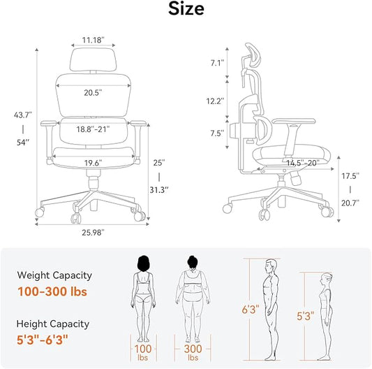 Newtral Office Chair Ergonomic - Home Office Desk Chair, Auto-Following Lumbar Support, 4D Armrest, Seat Depth and Height Adjustable for Long Time Sitting (Without Footrest, Black)