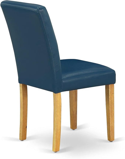 East West Furniture VAAB5-OAK-55 5 Piece Dining Table Set Includes an Oval Dining Room Table with Butterfly Leaf and 4 Oasis Blue Faux Leather Parsons Chairs, 40x76 Inch, Oak