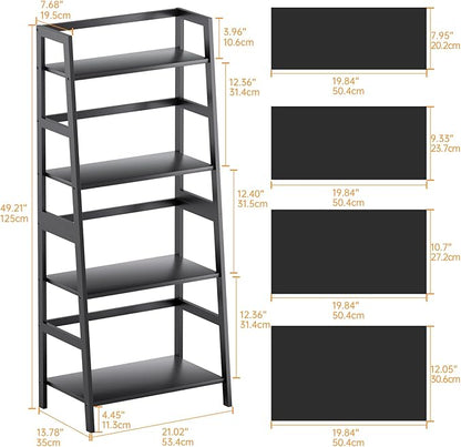 HITNET Ladder Shelf Black, 4-Tier Bookshelf, Freestanding Bathroom Storage Rack with Bamboo Frame, Plant Display Stand for Living Room, Kitchen, Home Office