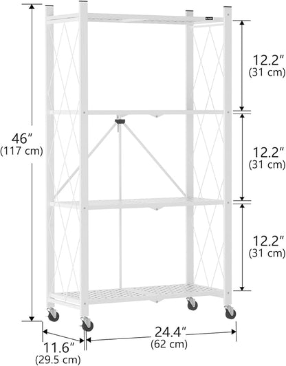 ALANNG Storage Shelves with Wheels, Bookshelf with Storage, No Assembly Metal Rack Cart for Kitchen, Office, Laundry, Garage (4 Tier, White)