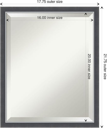 Amanti Art Black Bathroom Mirror for Over Sink, 22x18 Eva Black Silver Thin Rectangle Vanity Mirror, Small Modern Contemporary Frame, Hangs Horizonally and Vertically, Bathroom Wall Decor, Beveled